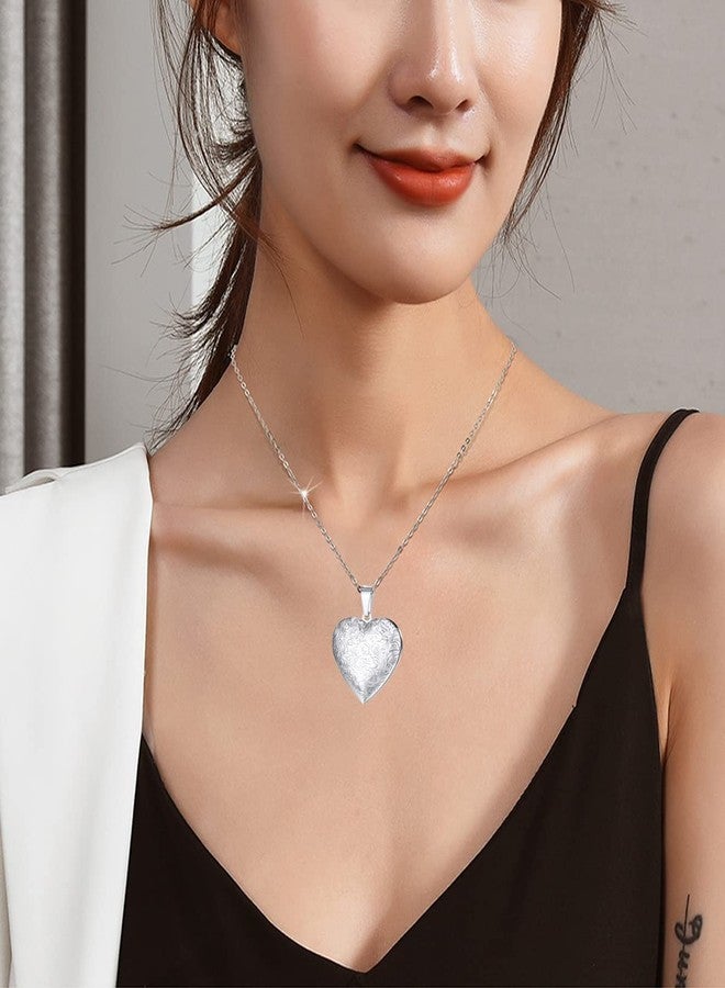 Weenkeey 2 Pcs Love Heart Locket Necklace that Holds Pictures Stainless Steel Heart Shaped Locket Pendant Necklace Memory Photo Pendant Necklace for Women - Style 5 Silver - Image 4